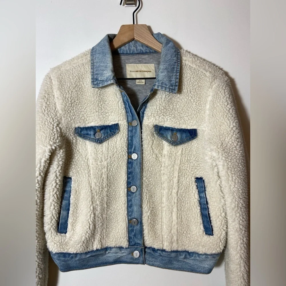 Pilcro and the Letterpress Anthropologie Sherpa & Denim Trucker Jacket S
